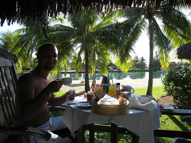 Breakfast on our patio in our bungalow....Amazing!