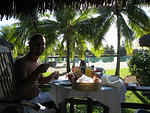 Breakfast on our patio in our bungalow....Amazing!